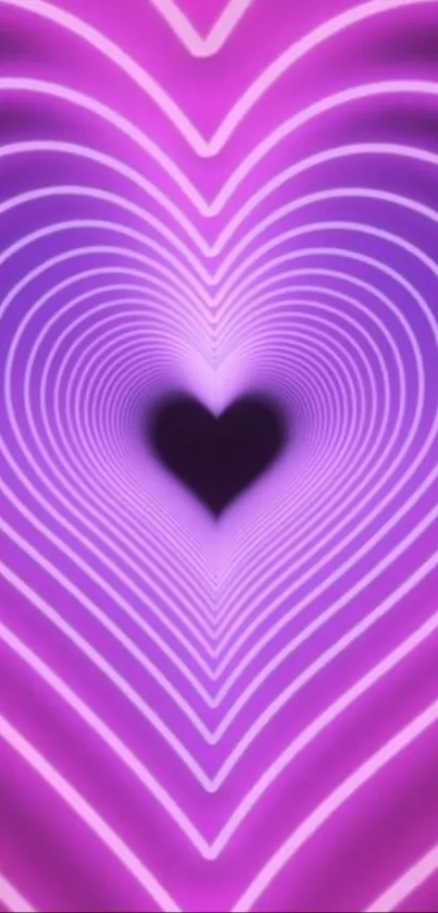 Vibrant purple neon heart wallpaper with gradient effect.