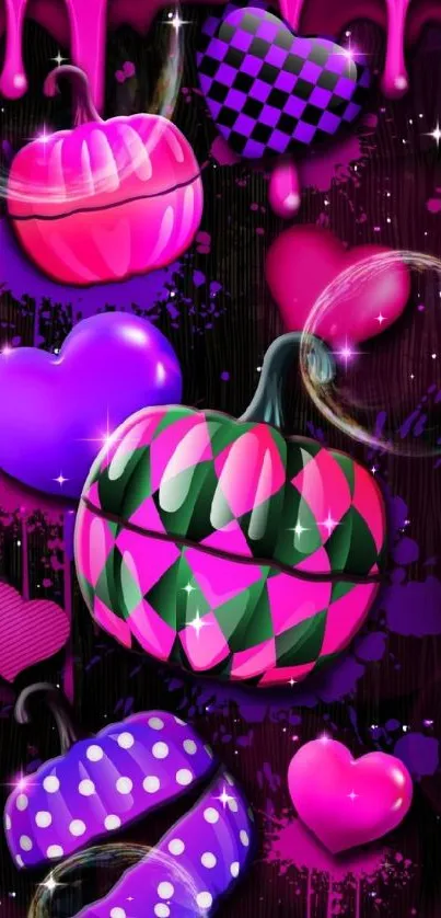 Vibrant neon heart wallpaper with abstract designs.