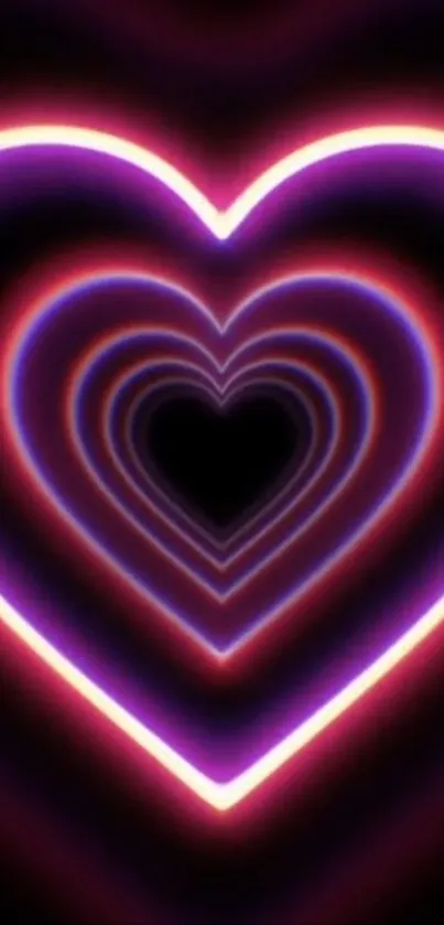 Vibrant neon hearts with purple and pink glow.