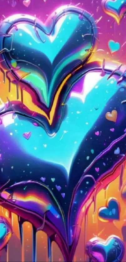 Vibrant blue and purple stitched neon hearts in artistic design.