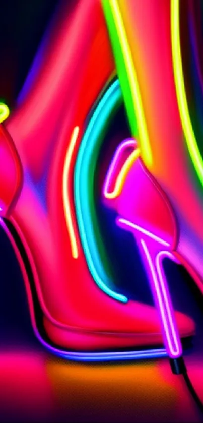 Neon pink heels in vibrant digital art.