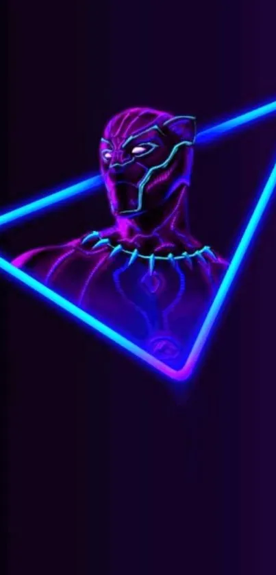 Neon superhero wallpaper with glowing blue triangle design.