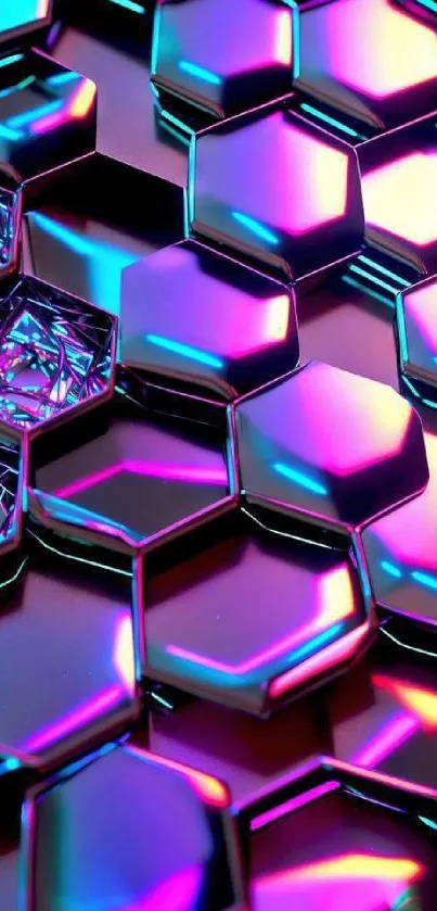 Vibrant hexagonal pattern with colorful reflections.
