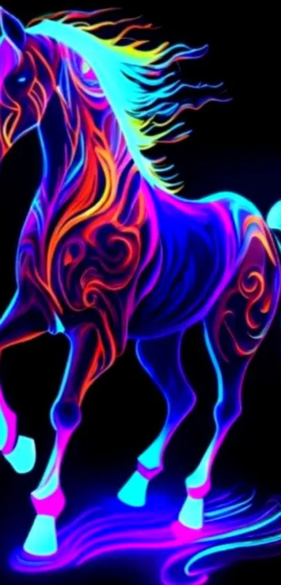 Vibrant neon horse with glowing mane.