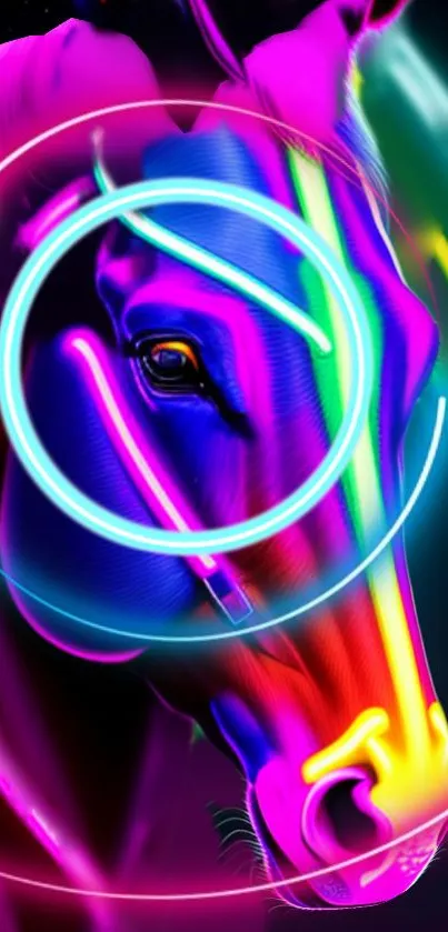 Vivid neon horse art wallpaper with a colorful abstract design.