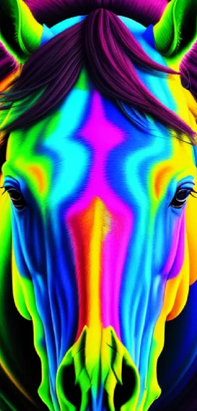 Vibrant neon horse mobile wallpaper with colorful design.