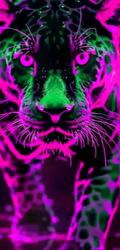 Neon jaguar in vibrant purple and green hues, captivating mobile wallpaper design.