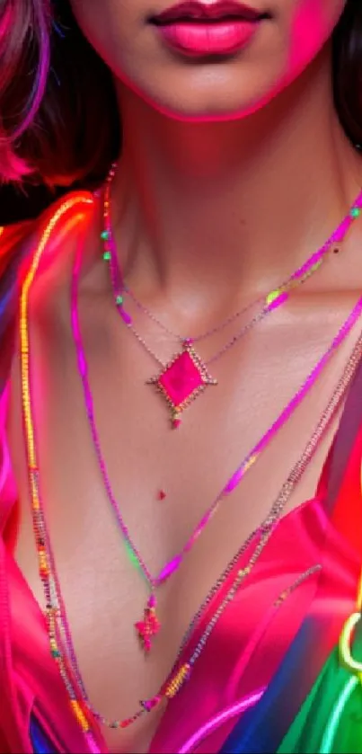 Neon-themed wallpaper with vibrant jewelry design.