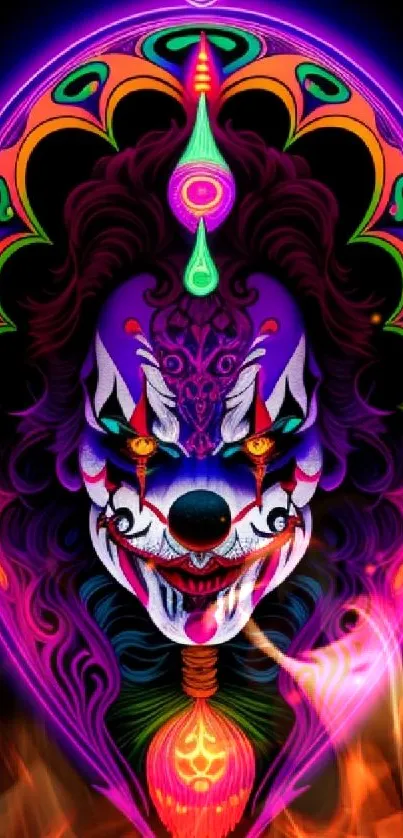 Vibrant neon Joker wallpaper with intricate design and vivid colors.