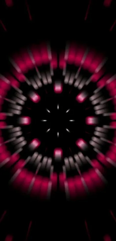 Neon kaleidoscope with pink and black geometric pattern for mobile wallpaper.