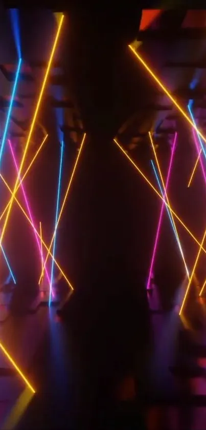 Vibrant neon laser lights creating a futuristic corridor effect.