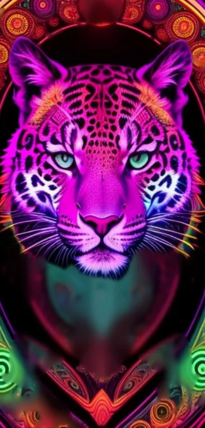 Neon leopard art with vibrant colors in a psychedelic style.