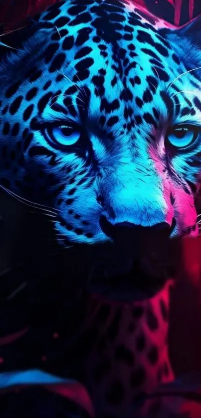 Neon blue and pink leopard mobile wallpaper.