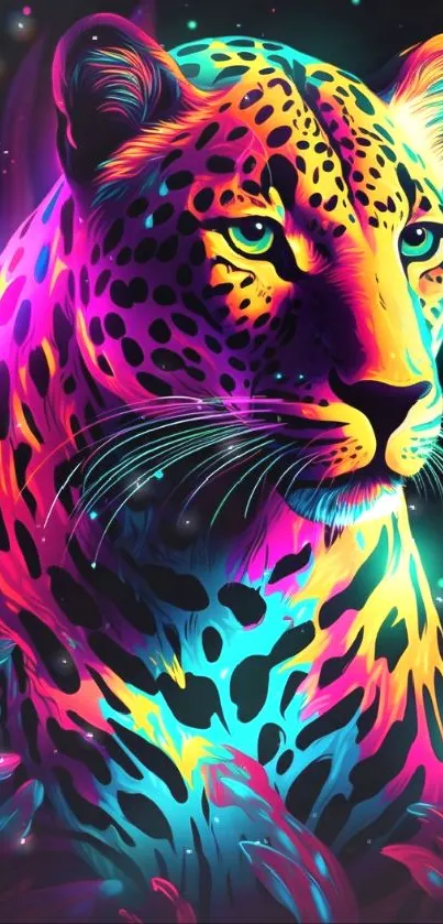 Colorful neon leopard digital art design