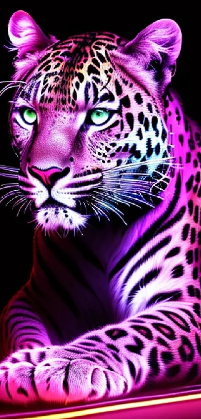 Neon leopard with vibrant colors in artistic wallpaper design.