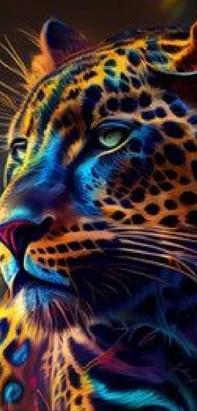 A vibrant neon leopard artwork showcasing vivid colors and detailed patterns.