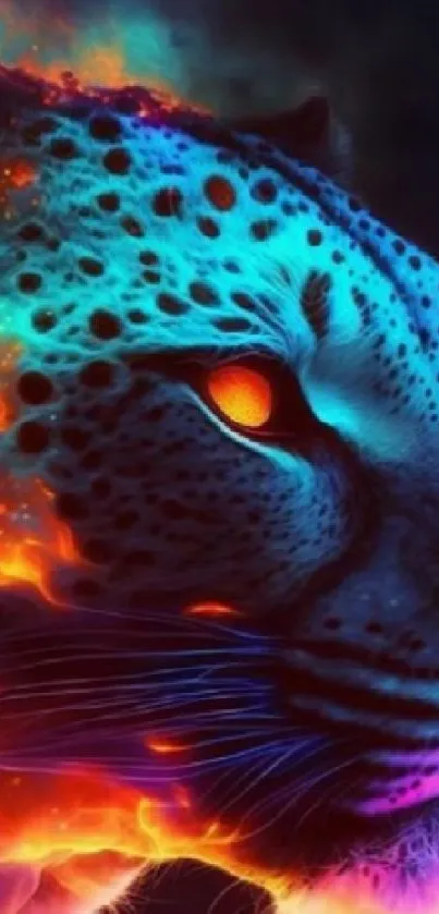 Neon leopard wallpaper with vibrant colors and digital art style.