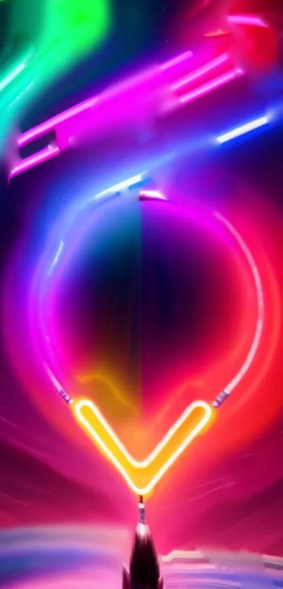 Vibrant and colorful neon light art design on a mobile wallpaper.