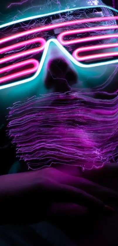 Neon light art wallpaper with pink and cyan glowing shades.