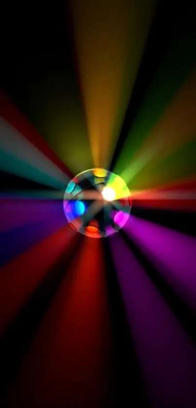 Vibrant neon beams radiating from a central orb, creating a colorful burst effect.