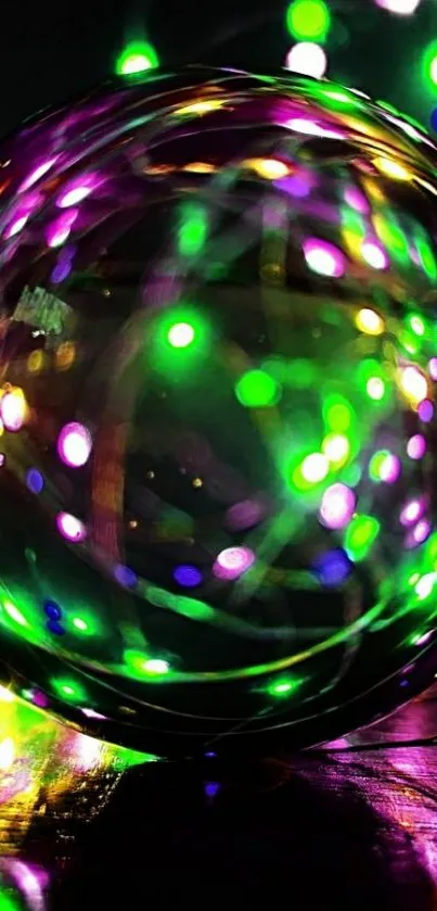 Neon light sphere with vibrant colors glowing beautifully.