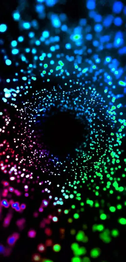 Neon spiral with vibrant colors on black background.