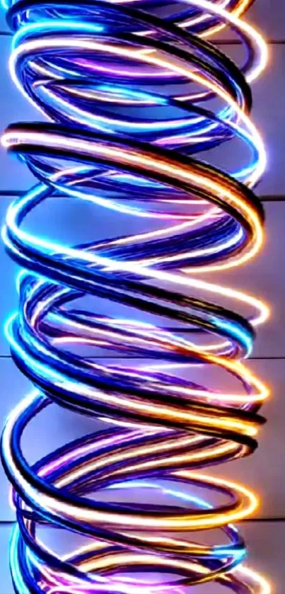 Colorful neon spiral with vibrant glow on dark background.