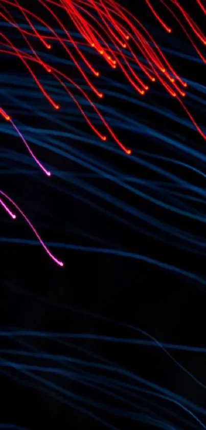 Abstract neon streaks on black phone wallpaper.