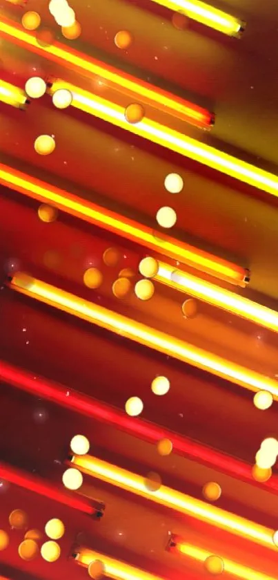 Vibrant neon streaks with glowing orbs in orange and yellow.