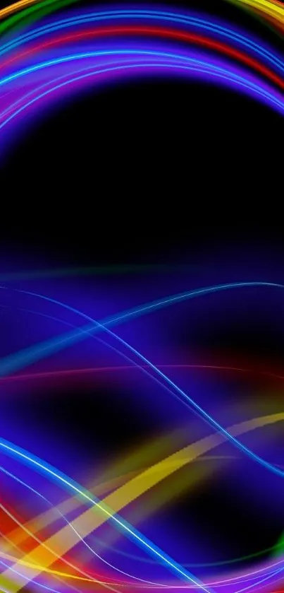 Colorful neon light streaks on black background wallpaper.