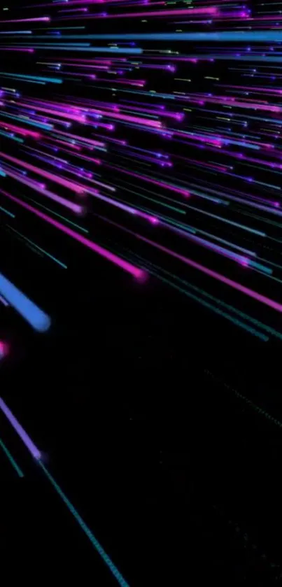 Dynamic wallpaper with vibrant neon light streaks on a dark background.