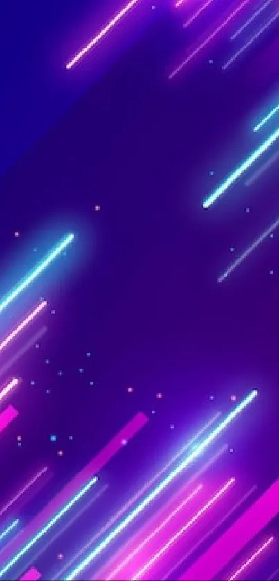 Vibrant neon light streaks on a purple background.