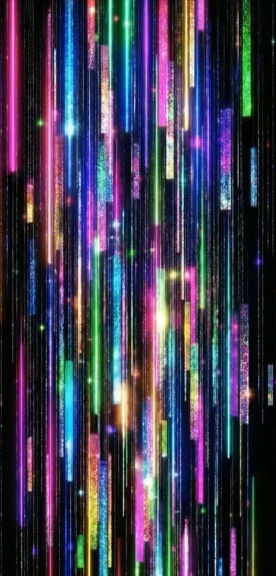 Vibrant neon light streaks on a dark background.