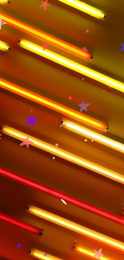 Vibrant neon stripes with stars, perfect for mobile wallpaper.