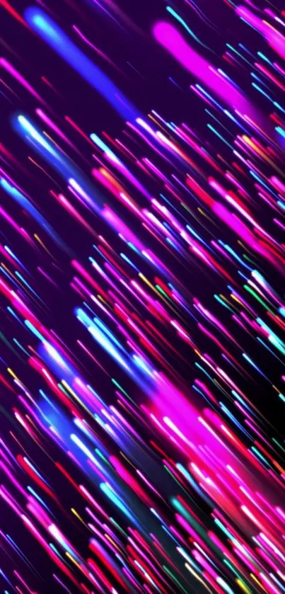 Mobile wallpaper with vibrant neon light stripes on a dark purple background.