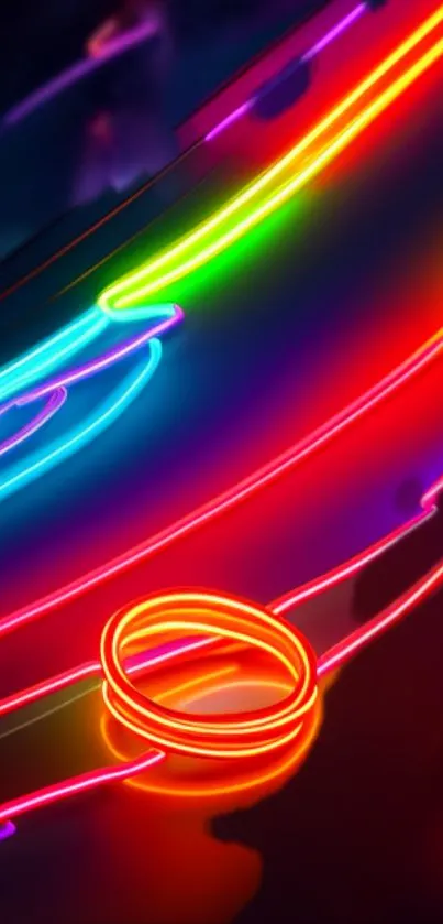 Vibrant neon light swirls in abstract design.