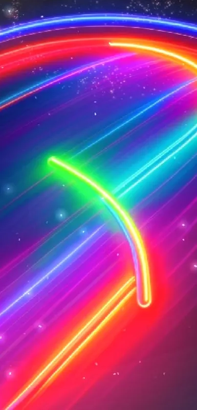 Colorful neon light trails forming vibrant mobile wallpaper.