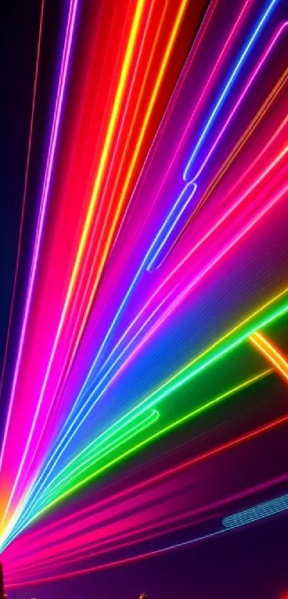 Neon light trails forming vibrant patterns in a futuristic cityscape at night.