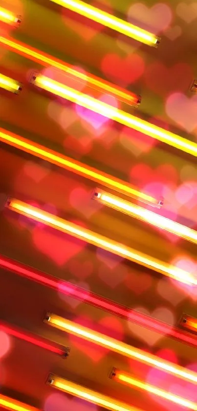 Vibrant neon light pattern with orange, red, and yellow stripes on a phone wallpaper.