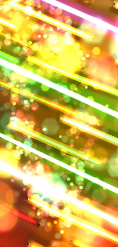 Vibrant neon light wallpaper with colorful bokeh and abstract design.