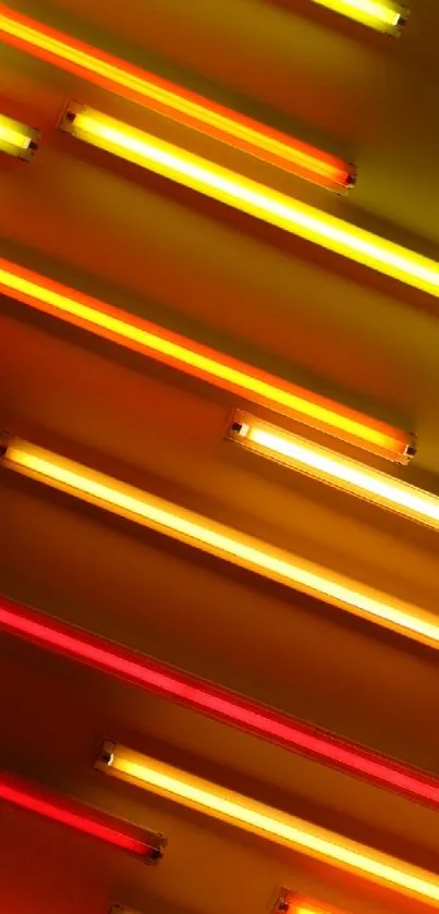 Vibrant neon lights in red, orange, and yellow on a dynamic phone wallpaper.