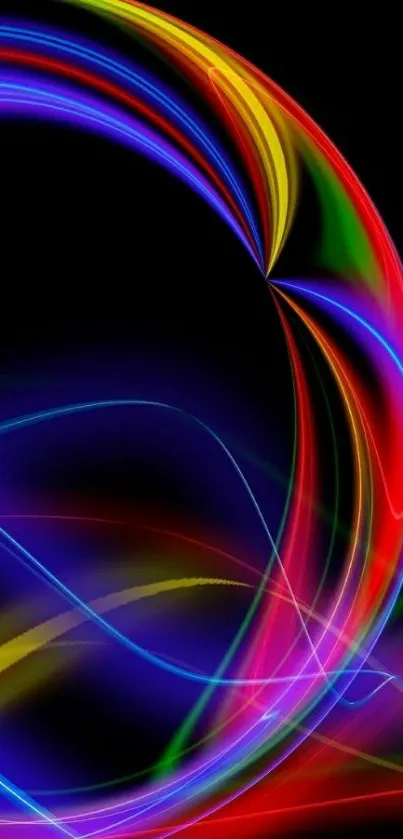 Vibrant neon light waves create abstract mobile wallpaper.