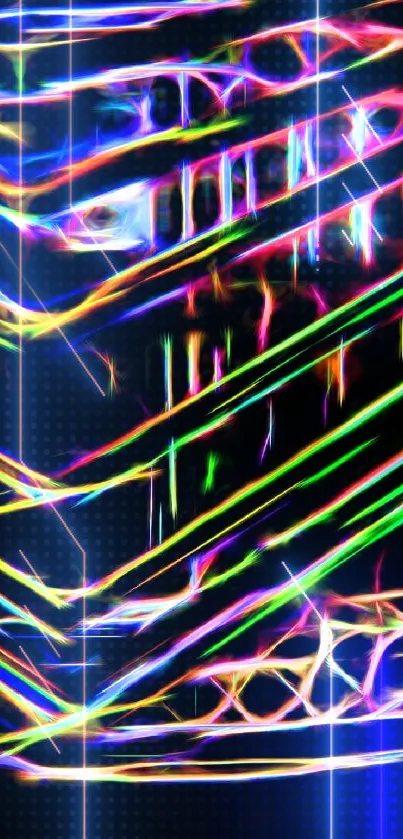 Colorful neon lines on a black background creating an abstract design.