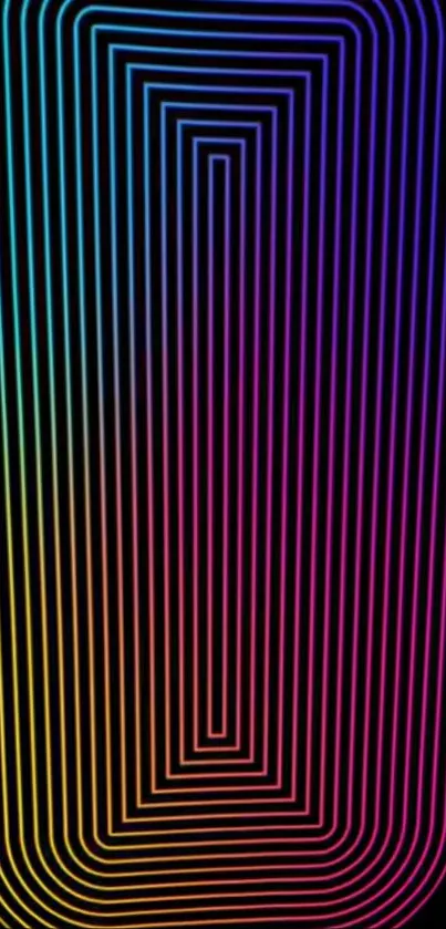 Vibrant wallpaper with neon rainbow lines on a black background.