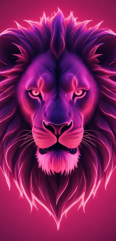 Vibrant neon lion with pink and purple hues.