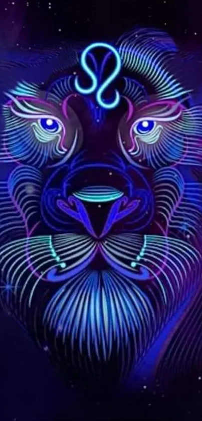 Vibrant neon lion art with bold colors on a smartphone wallpaper.