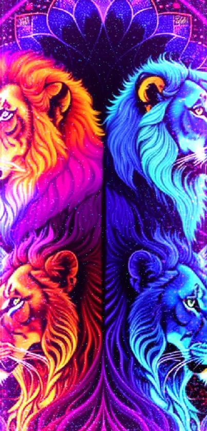 Vibrant neon lion art wallpaper with bold, colorful designs.