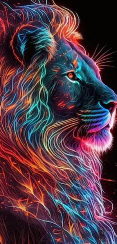 Vibrant neon lion artwork mobile wallpaper.