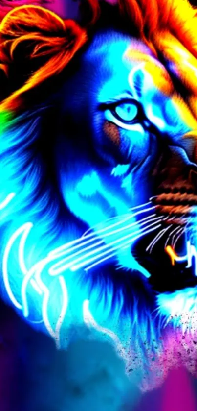 A vibrant neon lion illustration in bold colors for mobile wallpaper.