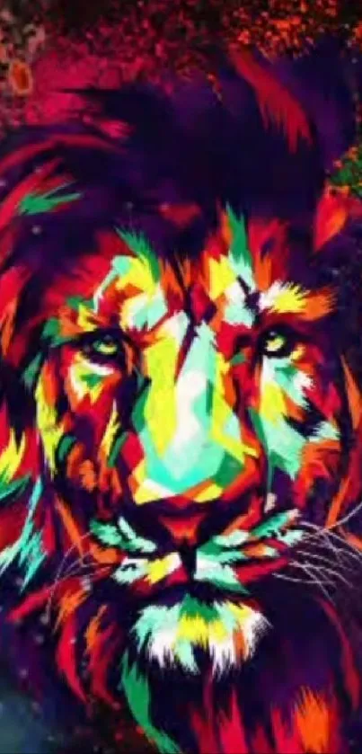 Vibrant neon lion art on a dark background